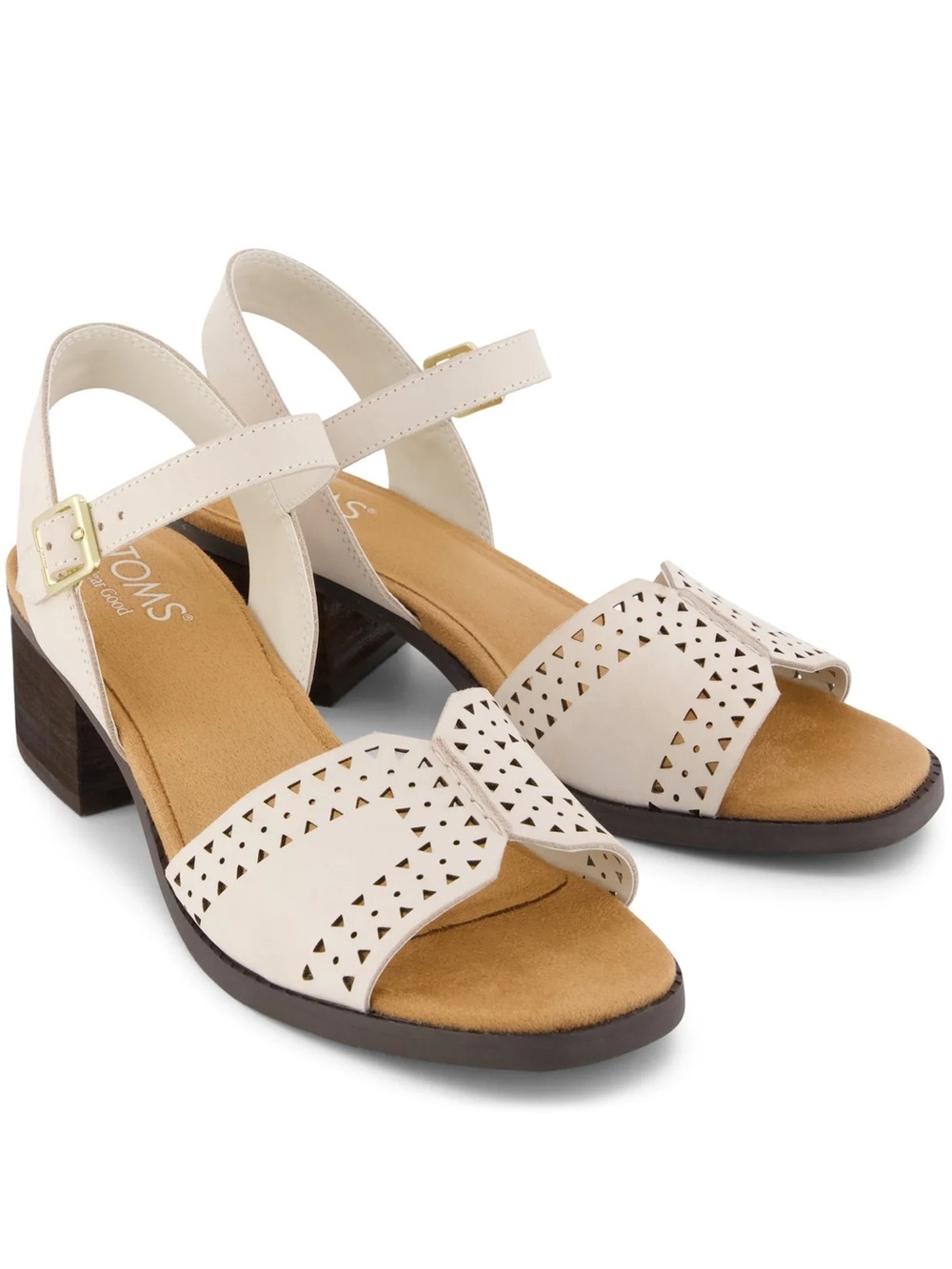 NIB NEW TOMS 9 Eloise Sandals Block Heel Shoes Light Taupe Spring Summer Leather